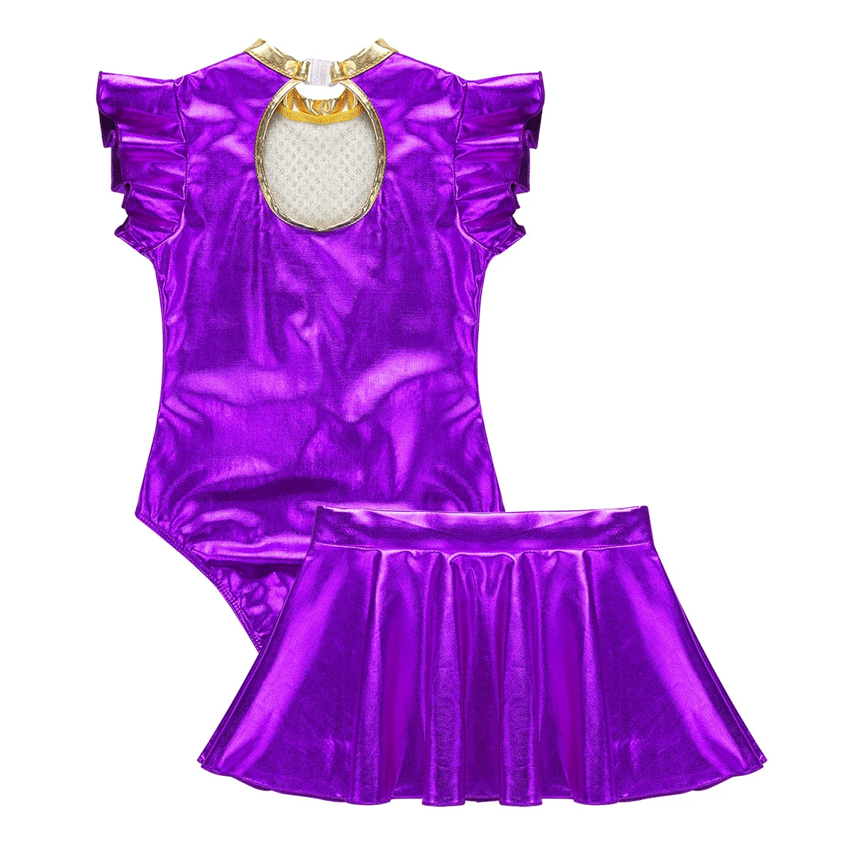 Детский танцевальный костюм шоумена на Хэллоуин для девочек, наряд с короткими рукавами-крылышками и металлическими блестками, гимнастическое трико с замочной скважиной на спине