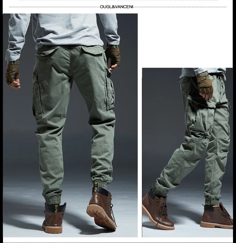 Ankle Length Jogging Pants Men Denim Cotton Pockets Elastic Waist Cargo Pants Men 2020 Winter Thick Tactical Pants combat trousers