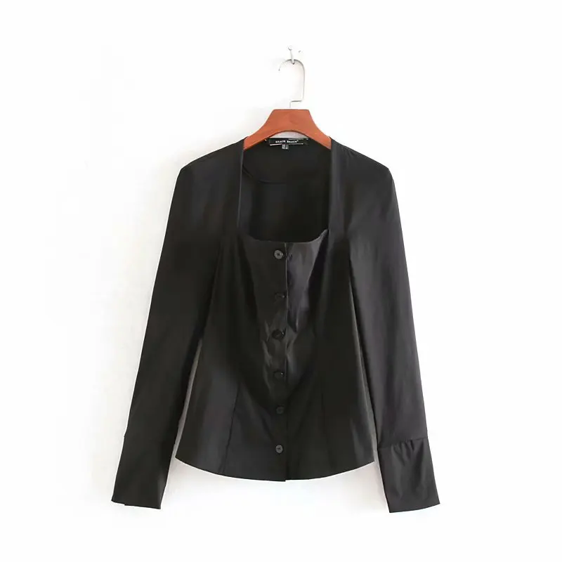 ZA Осенняя Новая черная рубашка с пышными рукавами модная женская одежда в западном стиле тонкая повседневная черная рубашка с воротником для отдыха - Цвет: Черный