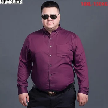 

high quality autumn men formal shirt long sleeve purple winter shirtplus size dress shirt office businsee oversize 8XL 9XL 10XL