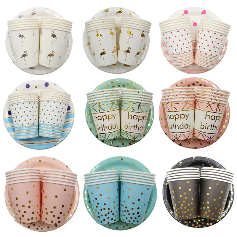 

Colorful Gold Disposable Tableware Set Paper Plate Cup for Baby Birthday Party Wedding Halloween Christmas Decoration 20pcs/lot