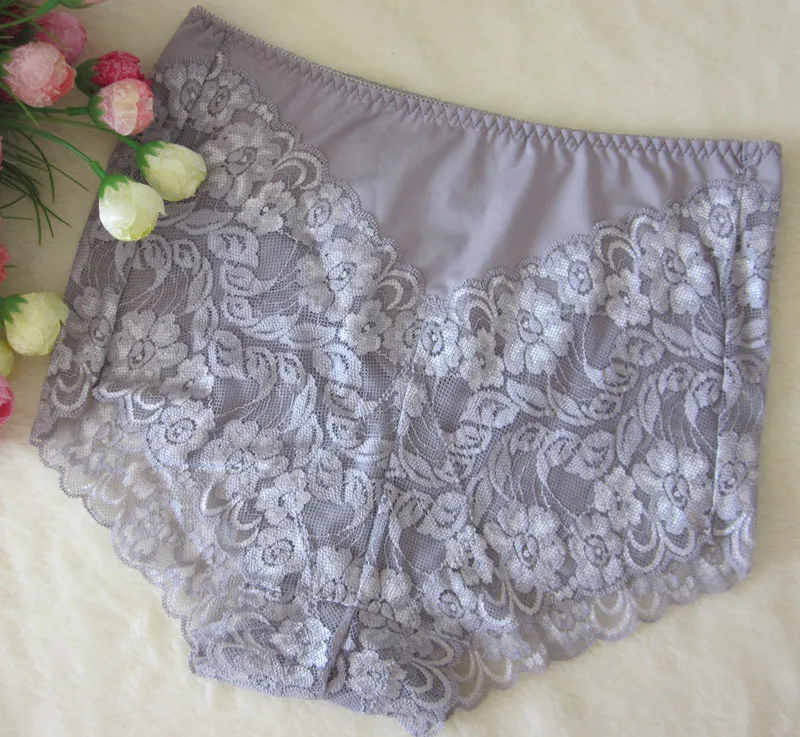 Ropa Interior Mujer, сексуальные трусики размера плюс, перспективность, мясные, большие, кружевные, xxxl, трусики, ягодицы, талия, нижнее белье - Color: Gray