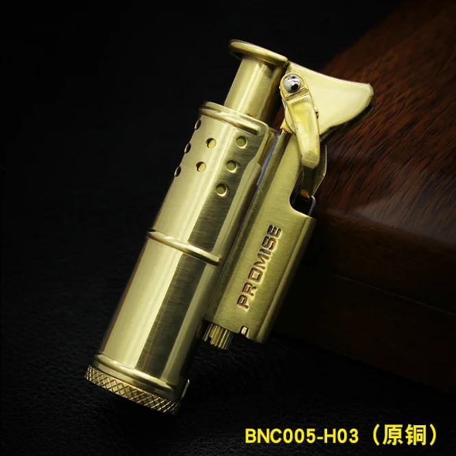 PROMISE trench латунная медная керосиновая зажигалка; ностальгическая Механическая ветрозащитная бензиновая зажигалка - Цвет: Цвет: желтый