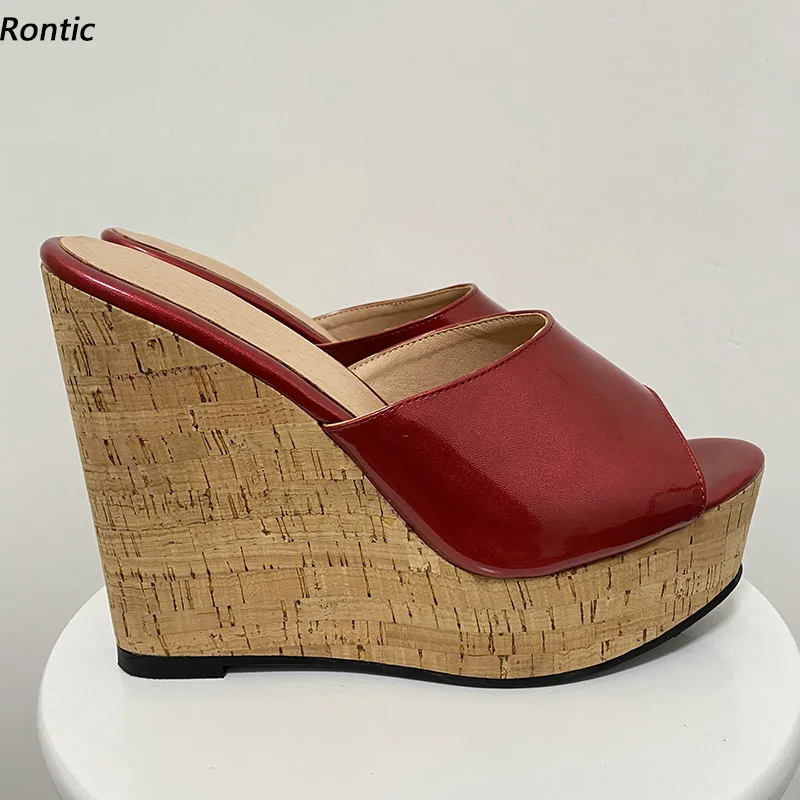 

Мюли Rontic женские, уличные тапочки, танкетка, каблук с открытым носком, великолепные красные вечерние классические туфли, американские размеры 5-20