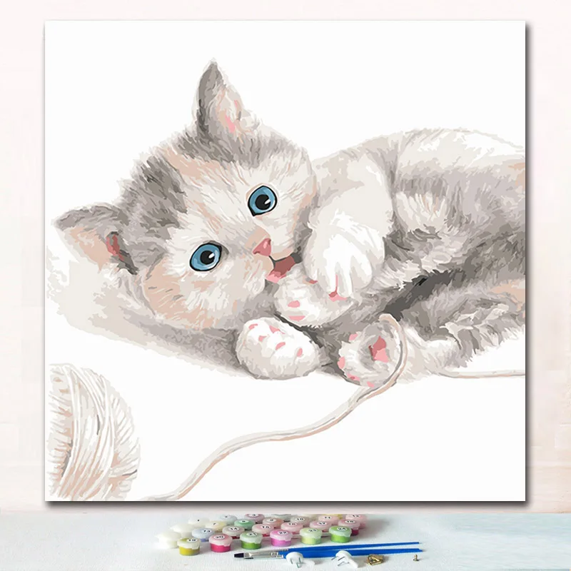 DIY Цифровая живопись маслом Кот милый животное живопись художественная живопись ручная роспись Гостиная декоративная живопись - Цвет: 7304