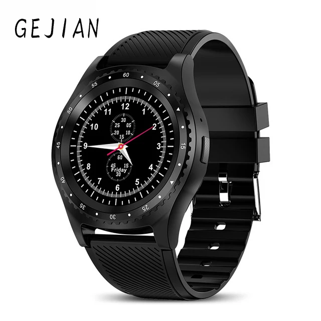 GEJIAN Bluetooth Смарт-часы Для мужчин с Сенсорный экран большой Батарея повседневные модные часы Smart Watch Поддержка сим-карта TF Камера IOS Android - Цвет: Черный