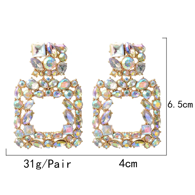 ZA квадратные металлические висячие серьги, украшенные разноцветными кристаллами, ювелирные украшения, аксессуары для женщин, рождественский подарок