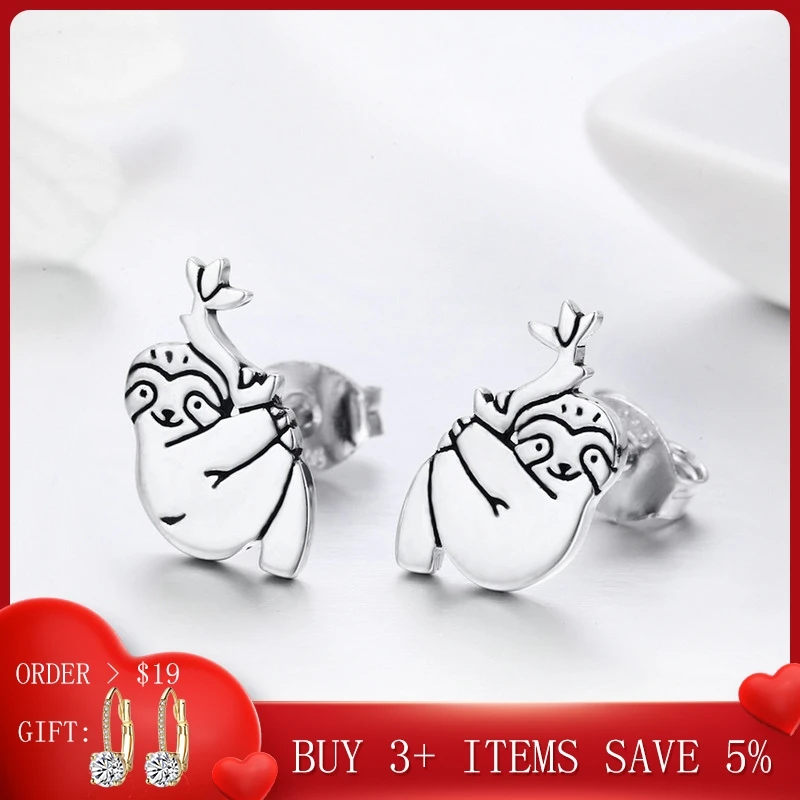 

CodeMonkey Hot Sale 100% 925 Sterling Silver Lovely Sloth Animal Small Stud Earrings for Women Sterling Silver Jewelry S925 327