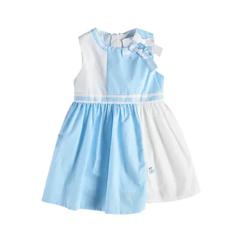 

Y355 Girls pure cotton dress blue and white 2020 Brand children's wear girls baby chic bow vest dress