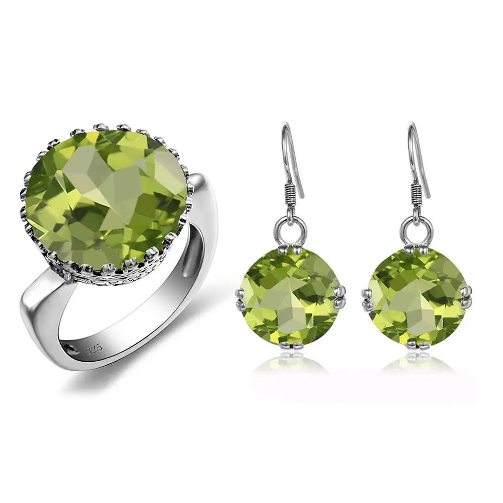 

Szjinao Bridal Jewelry Sets For Women Real 925 Sterling Silver Earrings Ring Set Green Peridot Trendy Luxury Fine Jewelry Gift