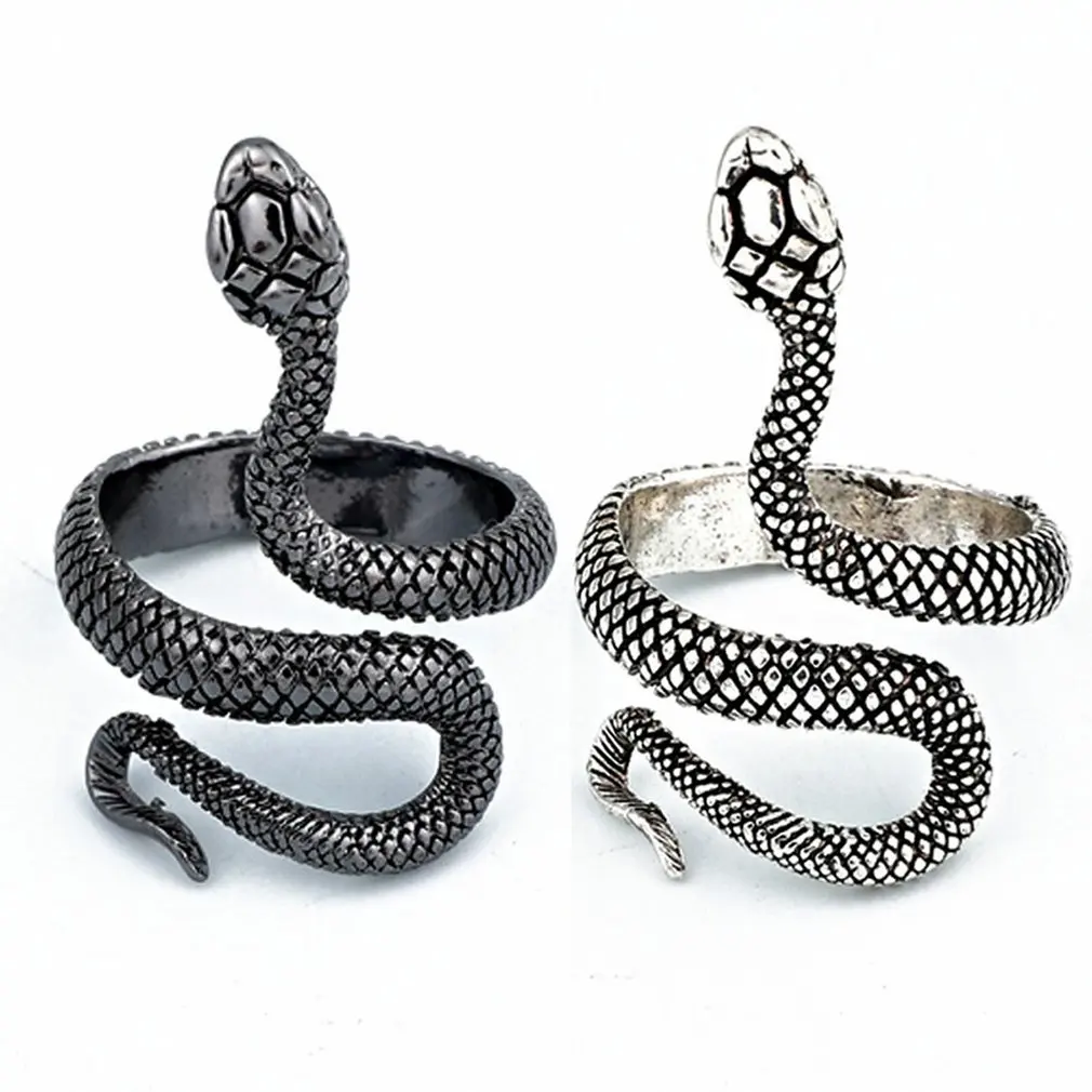 European And American Vintage Silver-Plated Paint Snake Ring Men Women Universal Adjustable Jewelry Best Gift | Украшения и