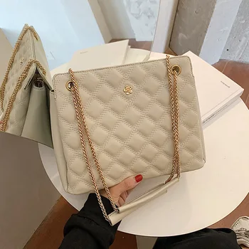 

Soft PU Leather Crossbody Bags for Women 2020 Designer High Quality Plaid Handbag Fashion Chain Design Simple Shoulder Bag Women