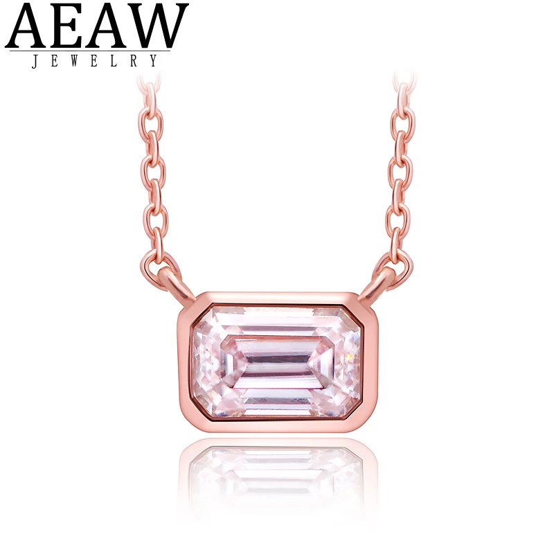 

0.7Carat Eemerald Cut DEF Color VVS1 Moissanite Pendant Necklace Bezel Setting 18k Rose Gold Real Fine Jewelry