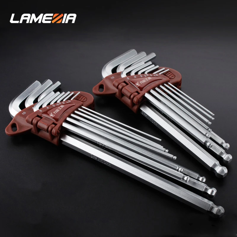 LAMEZIA 9 шт. сплав шестигранный ключ шестигранный торцевой ключ инструменты шестигранный шаровой ключ