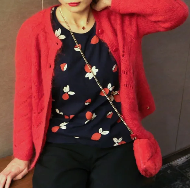 ElfStyle женский красный мохеровый ажурный вязаный кардиган топ свитер джемпер в |