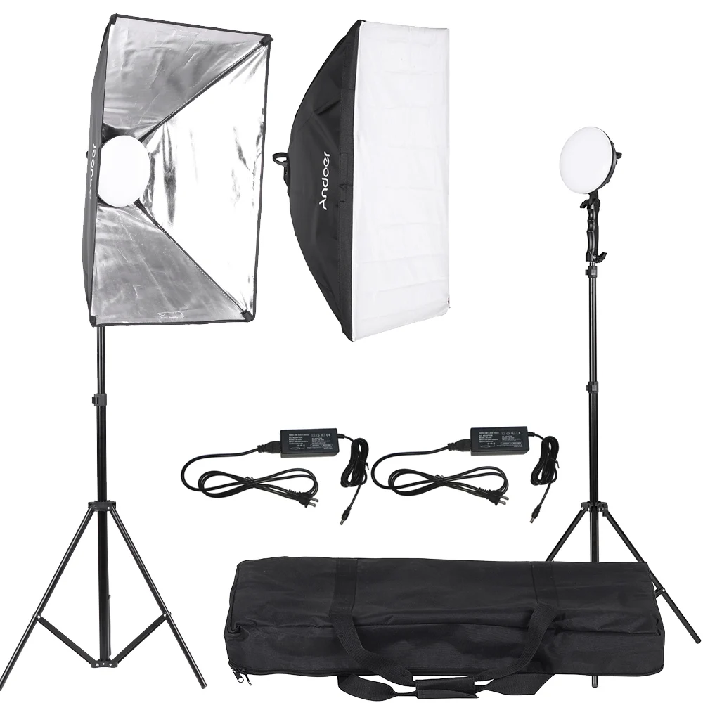 

Andoer LED Photography Lighting Kit 2 * 30W LED Lamp + 2 * Softbox + 2 * Light Stand + 1 * Carrying Bag Photo Studio Kits