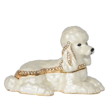 

Enameled Pewter Bejeweled White Poodle Dog Trinket Box Cute Gift for Dog Lover Animal Figurine Sculpture Miniature