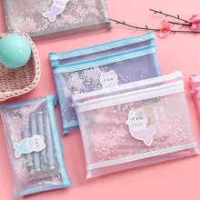 Прозрачный рыбий хвост кошка молния ручка сумка A5 файл сумка блесток пенал сетка водонепроницаемый макияж коробка школьная офисная принадлежность для хранения