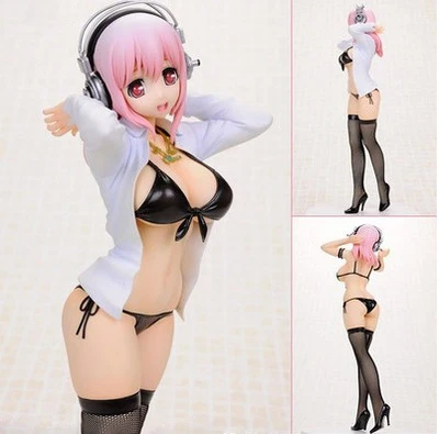 

Anime Girl Action Figure Super Sonico ALPHAMAX SKYTUBE Black Bikini PVC Sexy Figure Model Toys 26cm