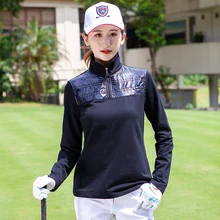 Женская рубашка для гольфа, футболка с длинным рукавом, Зимние Теплые Топы из Джерси на молнии с отложным воротником, Спортивная толстовка с воротником-стойкой, пуловер для гольфа, S-XXL
