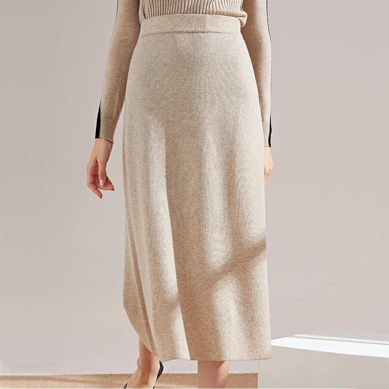 autumn skirts high quality Chic A-line Skirts Women Skirt Wool Rib Knit Long Skirt Package Hip Split Waist midi skirt