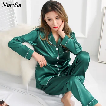 

Plus Size 3XL 4XL 5XL Women Comfortable pink Pyjamas Long Sleeve Casual Homewear Spring Solid Pajamas Set Silk Satin Sleepwear