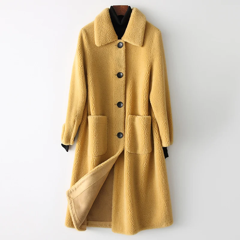 

2019 Autumn Winter Lamb Fur Jackets Real Fur Coat Female Long Wool Coats Autumn Winter Jacket Women Coat PP223