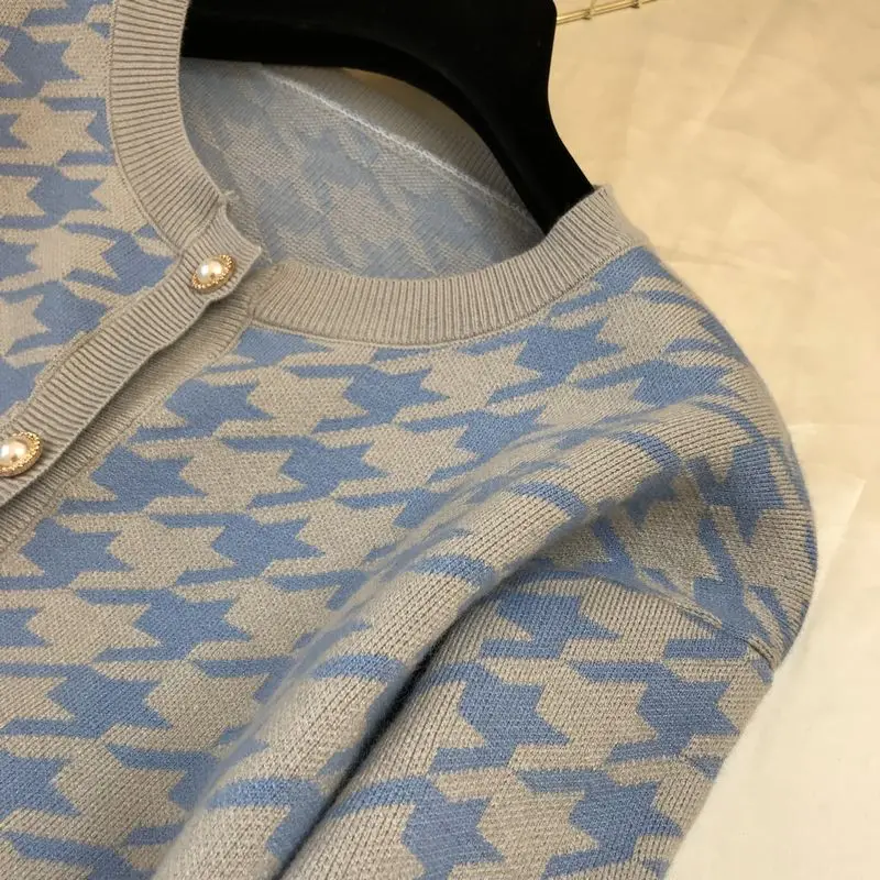 ALPHALMODA/женские кардиганы и юбки, модный вязаный комплект из 2 предметов с рисунком «гусиная лапка», свитер с длинными рукавами, мини-юбка, комплект из 2 предметов
