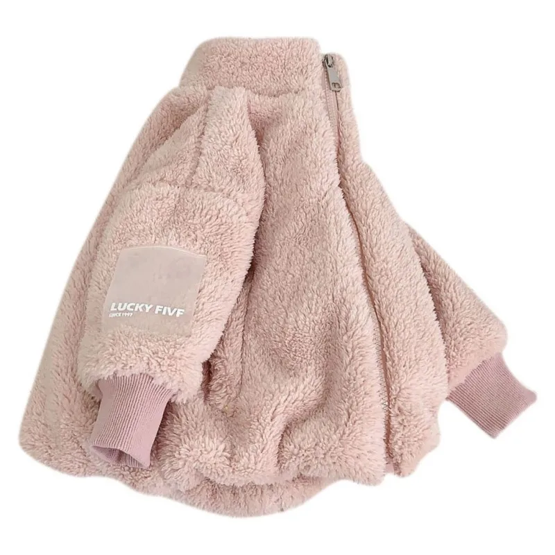 

Children Lamb Soft Cute Solid Color Coat Cotton Thicken High Collar Zipper Warm Outerwear Children Jacket Tops 2020