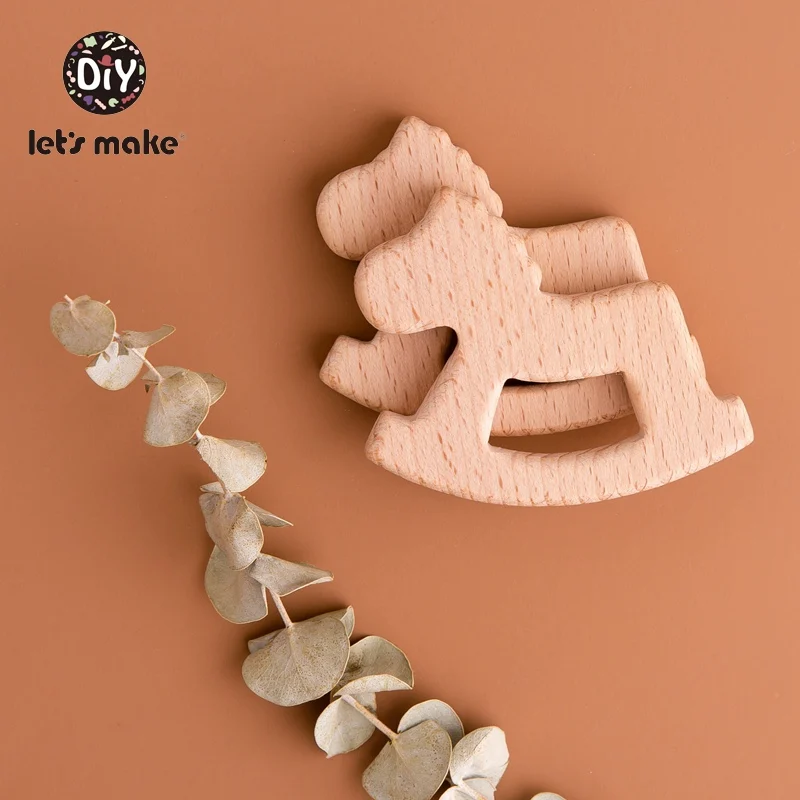 

Let's Make 1pc Wooden Teethers Bpa Free Beech Wood Baby Product Tething Horse Shape Cartoon Diy Pacifier Chain Baby Wood Teether