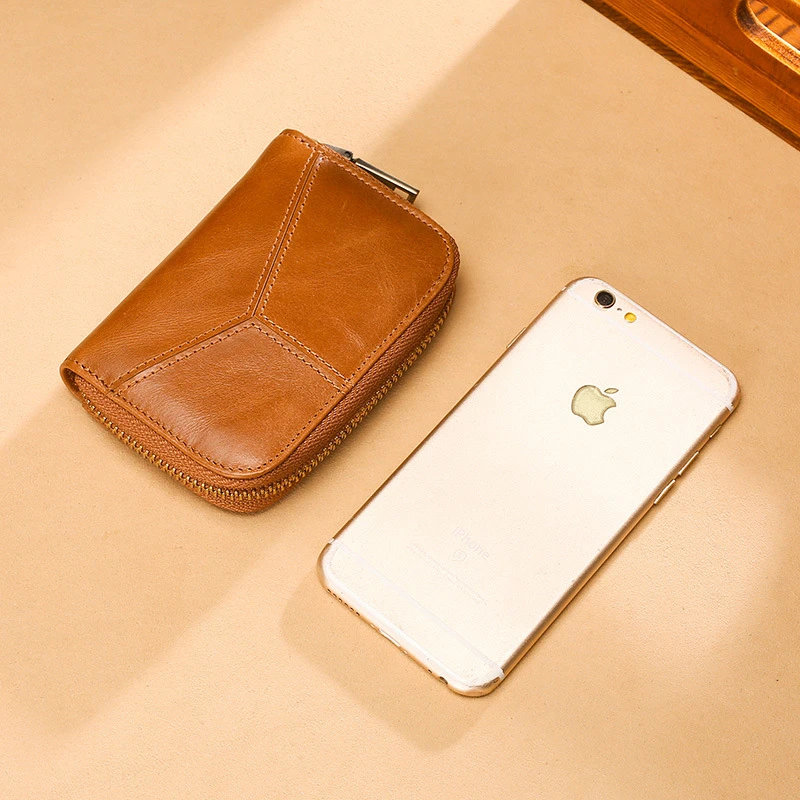 Cow Leather Business Card Holder Men Brown/coffee Prevent RFID Bank/ID/Credit Card Holder Wallet Male Zipper Bag