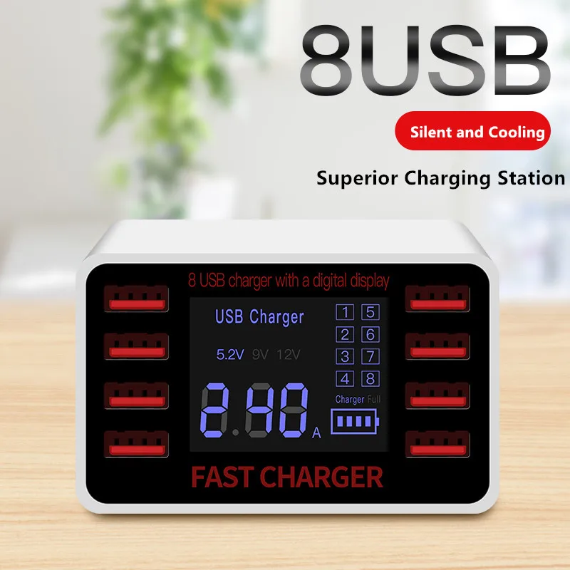 Универсальный 8 портов Смарт USB зарядное устройство светодиодный дисплей 8A несколько настенных адаптеров концентратор адаптер гнездо для мобильного телефона для планшета, ПК, камеры