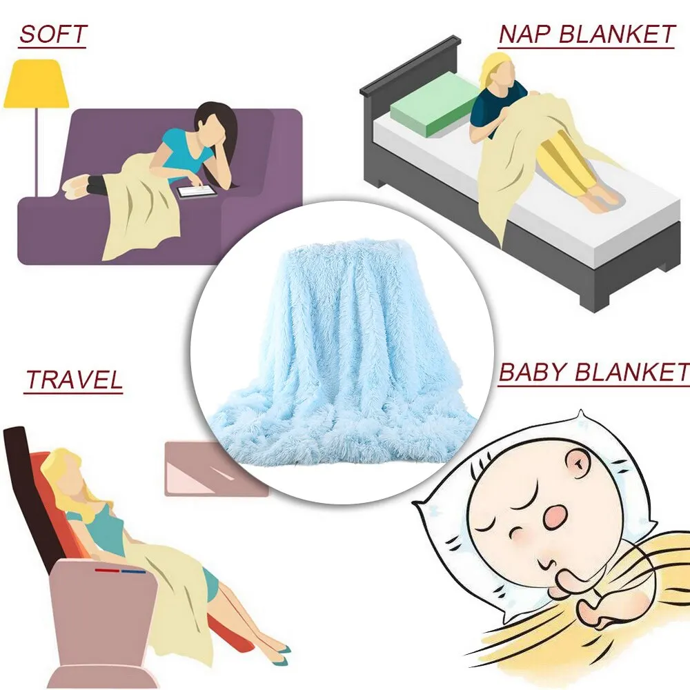 DIDIHOU 130x160cm Solid Color Shaggy Blanket Soft Plush Reversible Baby Blankets Washable Bed Couch Microfiber Adult Blanket