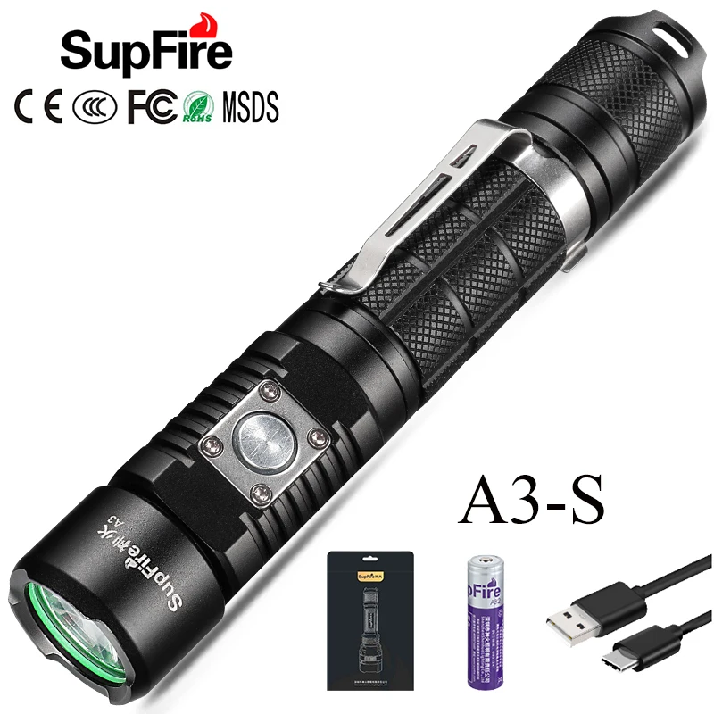 Светодиодный фонарик SupFire A3 S Автомобильный Фонарь 18650 лм T6 перезаряжаемый фонарь