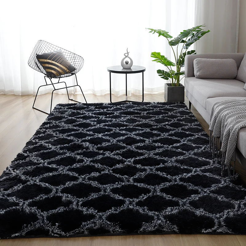 

Soft Indoor Large Modern Area Rugs Shaggy Patterned Fluffy Carpets Suitable for Living Room Home Decor Rugs Black Trellis