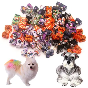 

30 Pcs Halloween Colorful Dog Cute Bow Ties Hair Clip Flower Puppy Headdress Bow Hairpin Pet Accessories for Small Medium Dogs