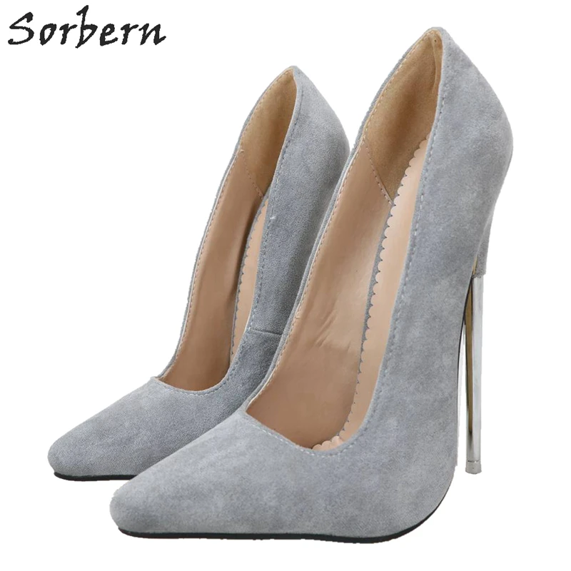 

Sorbern Grey Slip On Women Pumps Metal High Heel Stilettos 18Cm Sharp Toes Lady Shoes Ladyboy Crossdresser Shoe Custom Colors