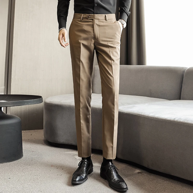 British Style Tuxedo Suit Men Double Breasted Ceremonial Wedding Formal Clothing Solid Colors 2pcs Set Suits with Pants Slim Fit