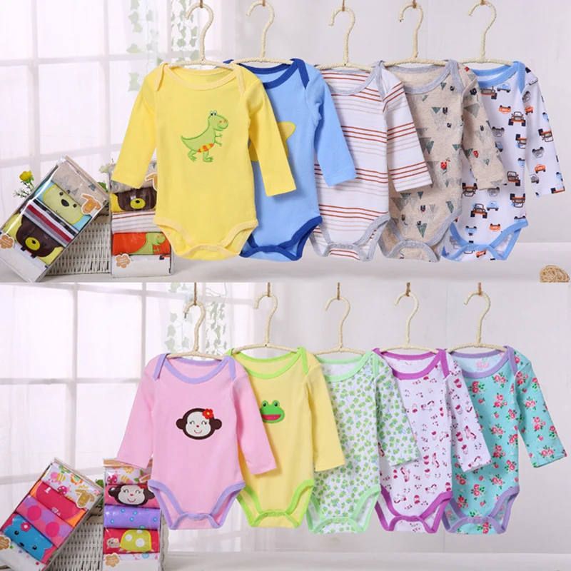 3/4/5 Pcs/lot Baby Rompers Girls Bodysuits Autumn Cotton Long Sleeve  Infant Winter Jumpsuits Boy Newborn Clothes Clothing