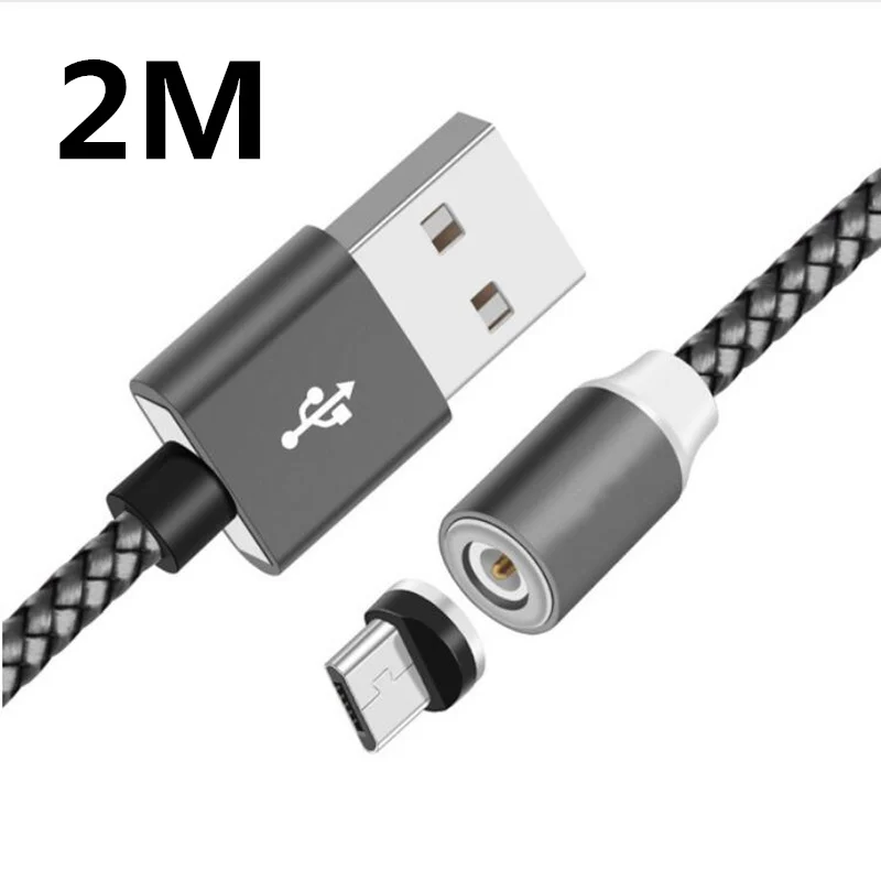 Магнитный Micro USB кабель для iPhone, samsung, huawei, магнитный кабель для зарядки и передачи данных, USB кабель для освещения, кабель для мобильного телефона - Тип штекера: Gray 2M