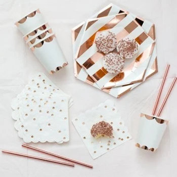 

Gilding High-end Disposable Tableware Polka Dot Rose Gold Birthday Wedding Party Decorations Popcorn Box Cake Table Decoration