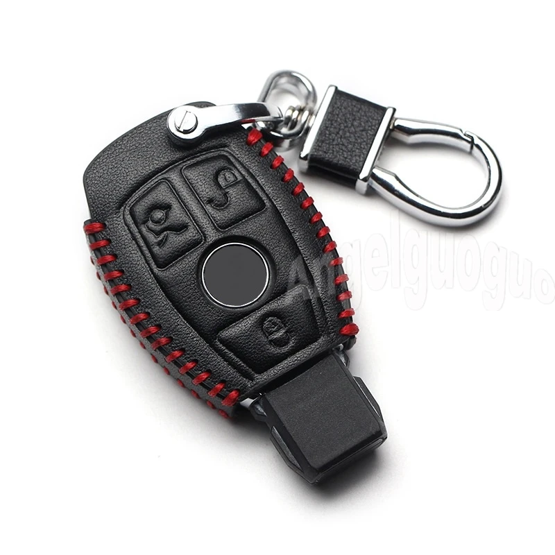 Genuine Leather Car Key Case Cover For Mercedes Benz W203 W210 W211 W124 W202 W204 W212 CLA GLC AMG Key Bag Holder Chain