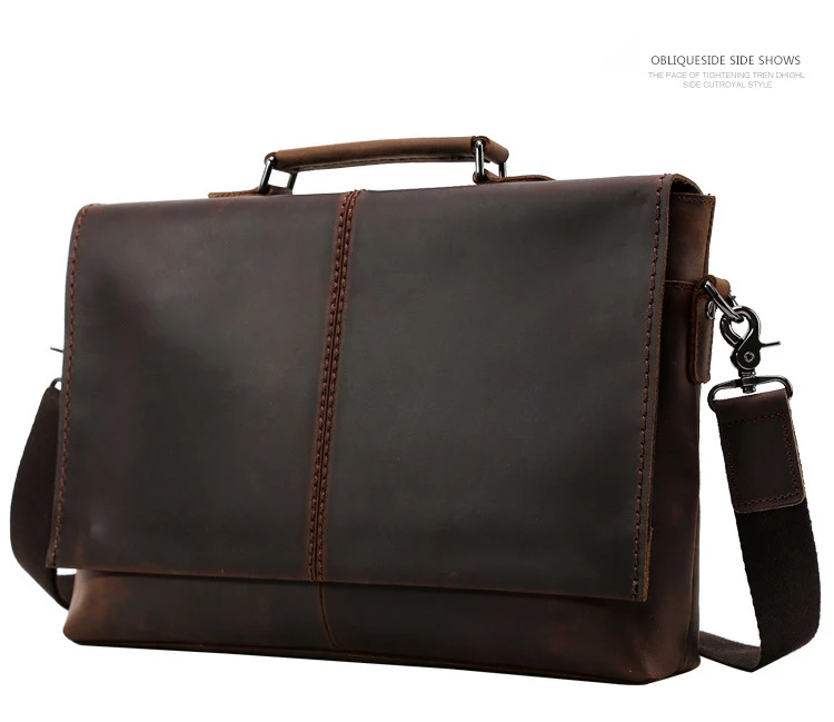 MAHEU, винтажный кожаный портфель, натуральная кожа, деловая сумка на плечо с крышкой, 15,6 дюймов, сумка для компьютера, твердая коровья кожа