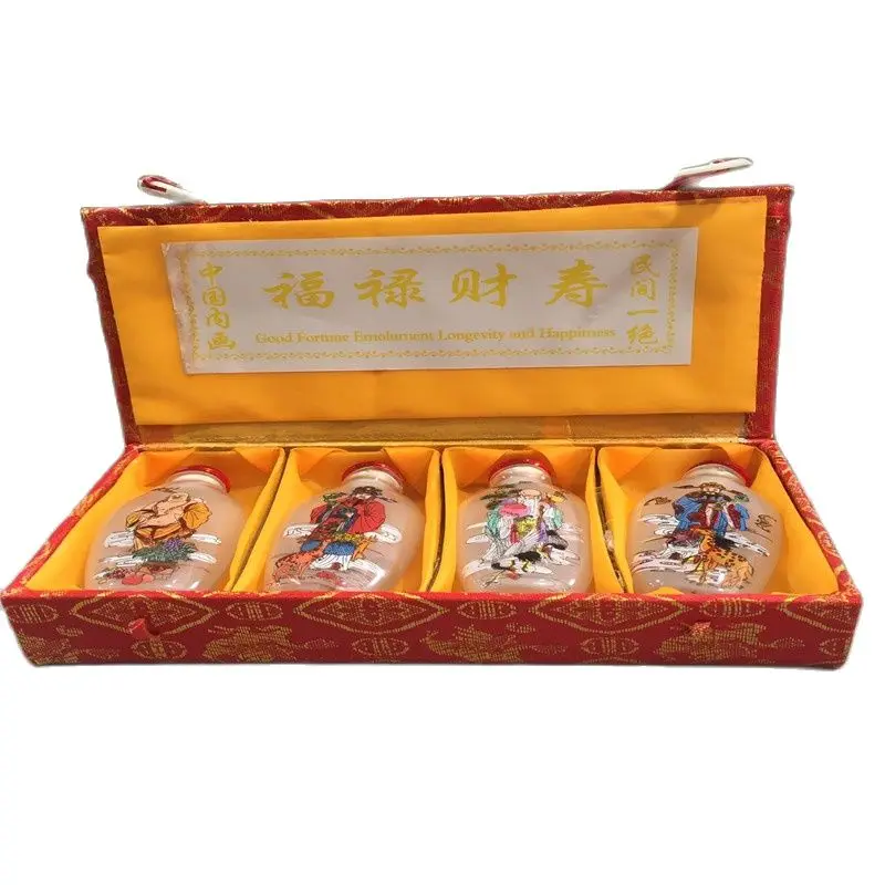 

Chinese Unique Old Beijing Painting Snuff Bottle Inside Painted Four Combinations Characters Pattern