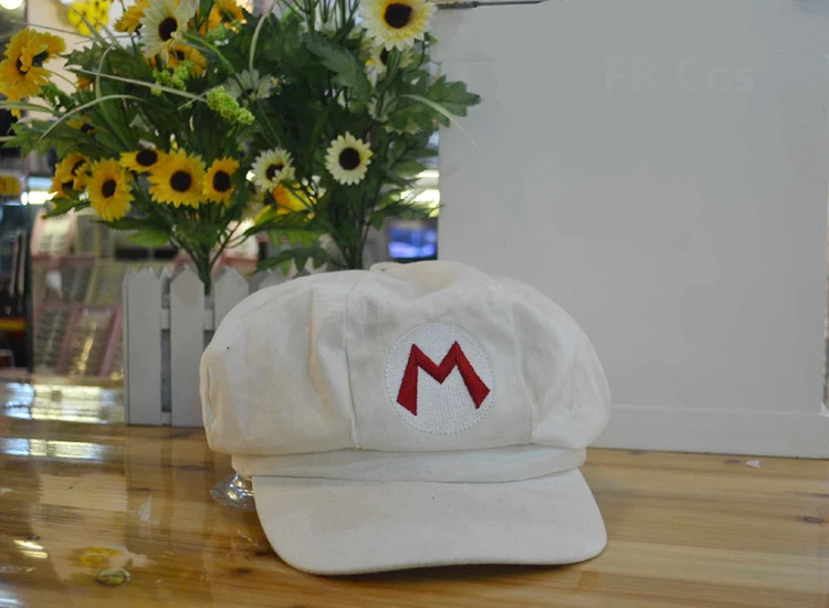 Супер Марио Косплей сомбреро шляпа аниме аксессуары Luigi Bros шляпа бейсбол восьмиугольная кепка - Цвет: Белый