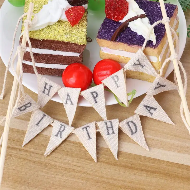 Топпер для торта «С Днем Рождения» баннер ручной работы старинный Вымпел флаг баннер торт Топпер гирлянда торт Топпер украшение