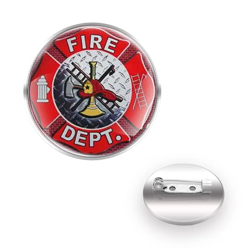 

High Quality Fire Dept Design Brooches Collar Pin Glass Convex Dome Decoration брошки на одежду Accessories Glift