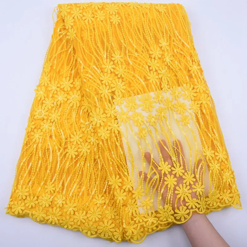 Yellow High Quality French Tulle Sequins Lace African Net Fabric Embroidered Nigerian Laces Fabrics For Wedding Dress S1805 | Дом и сад