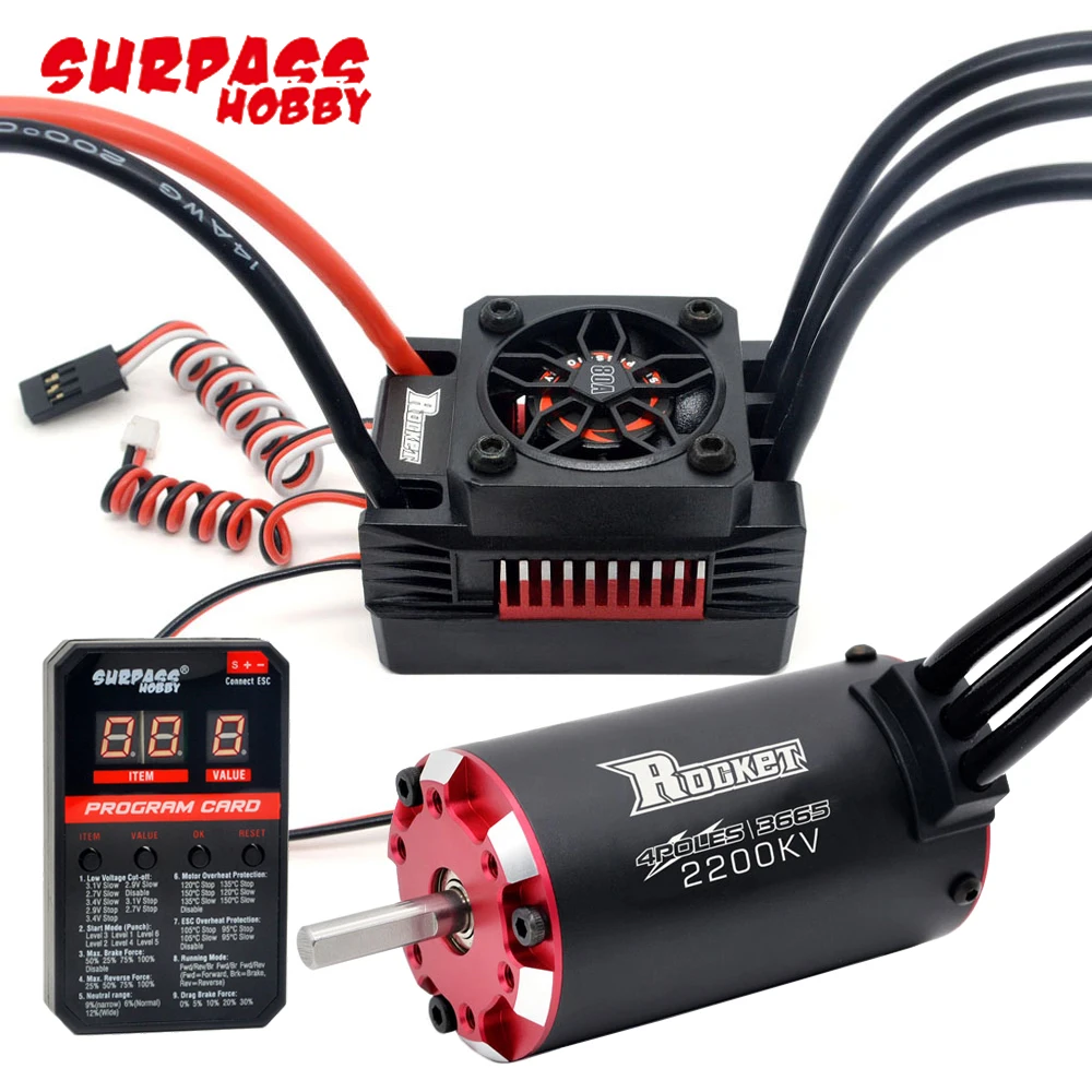 

Surpass Hobby Rocket V2 3665 3800KV 3150KV 1400W 4-Pole Waterproof Brushless Motor 80A 2-3S ESC For Off-road Buggy Monster Toy