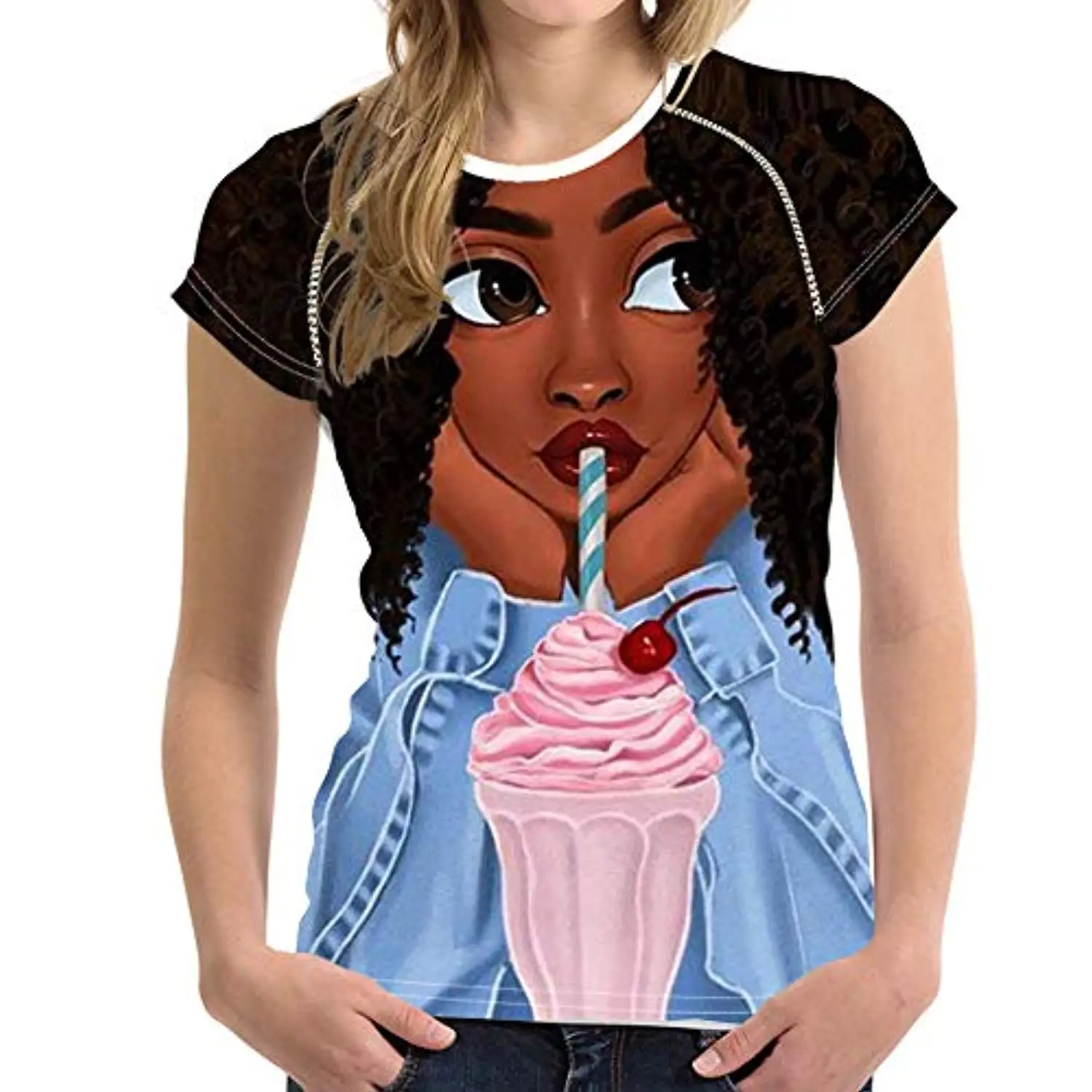 Черные художественные африканские футболки с принтом для девушек, женские летние топы с коротким рукавом, женская модная футболка, женские футболки - Цвет: Patern-4